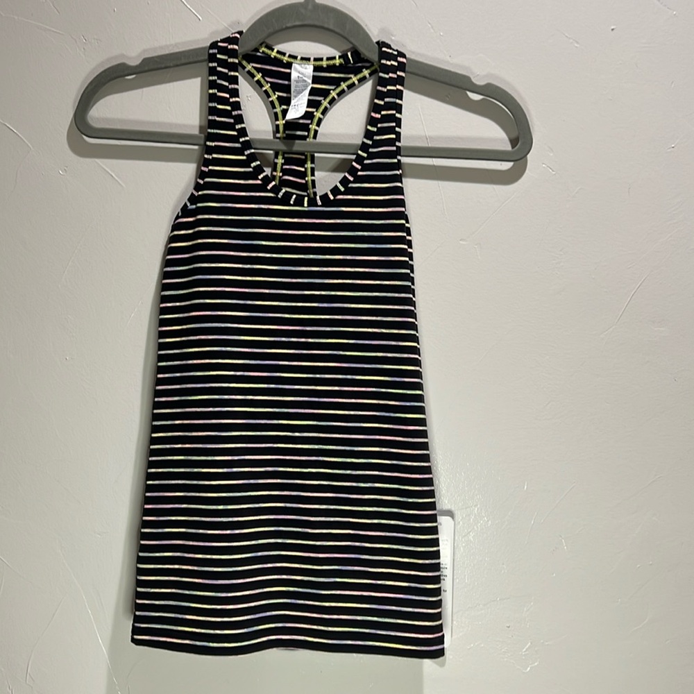 Ivivva Black Striped Racerback Tank Top with Neon Accents